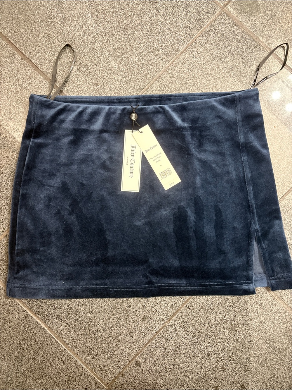 Juicy Couture Navy Velour Mini Skirt with Side Slit